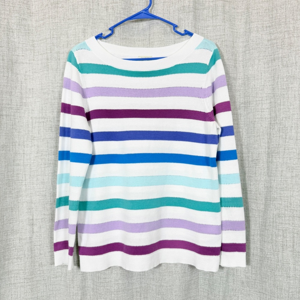 Talbots Preppy Striped Sweater Sz M 100% Cotton Coastal Nautical Boatneck
